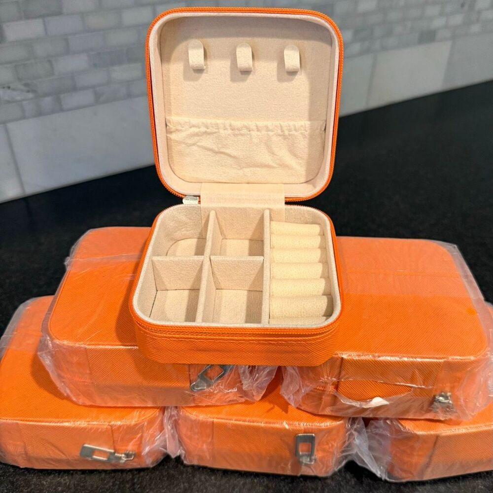 6 Orange Vegan Leather Travel Jewelry Cases — Bridesmaid Gift Collection
